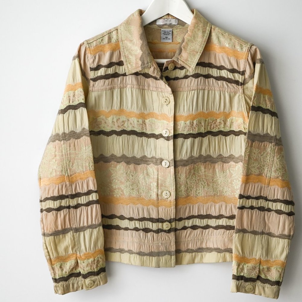 ERIN BY ERIN LONDON Beige Brocade Button Front Jacket - Size Petite Medium - Picture 3 of 10
